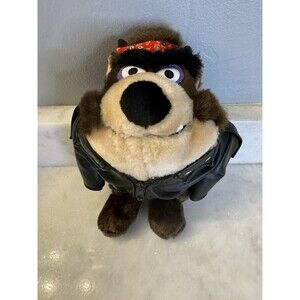 Tasmanian Devil Black Leather Motorcycle Biker Jacket Bandana 1993 9" Plush